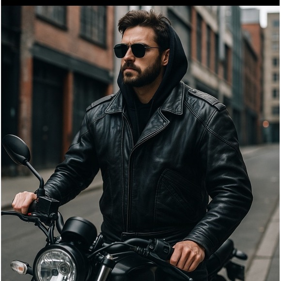 Danier Vintage Black Leather Bomber Jacket Men's Large Epaulets Motorcycle